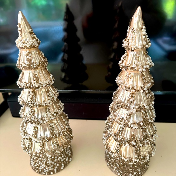 Artisan Other - Holiday Antique Silver Mercury Glass Tree Bejeweled Pearls Beads Ornaments OoAK